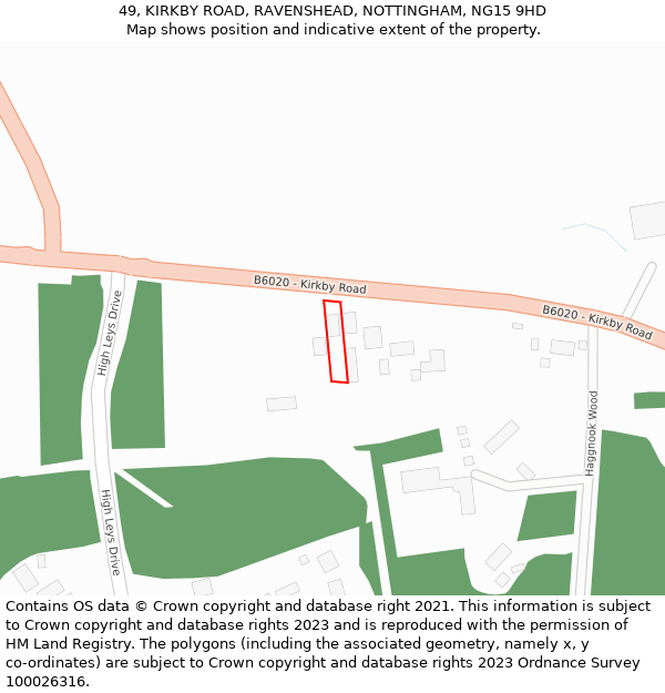 49, KIRKBY ROAD, RAVENSHEAD, NOTTINGHAM, NG15 9HD: Location map and indicative extent of plot