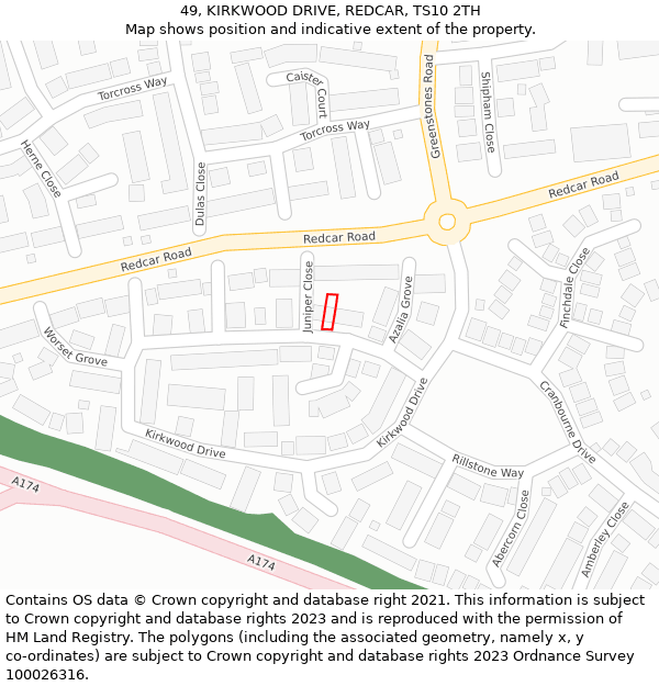 49, KIRKWOOD DRIVE, REDCAR, TS10 2TH: Location map and indicative extent of plot
