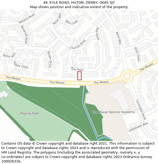 49, KYLE ROAD, HILTON, DERBY, DE65 5JY: Location map and indicative extent of plot