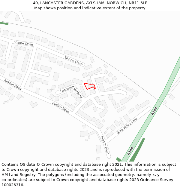 49, LANCASTER GARDENS, AYLSHAM, NORWICH, NR11 6LB: Location map and indicative extent of plot