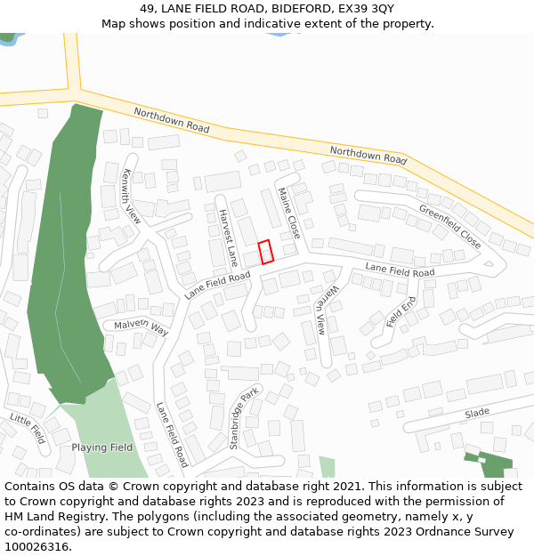 49, LANE FIELD ROAD, BIDEFORD, EX39 3QY: Location map and indicative extent of plot