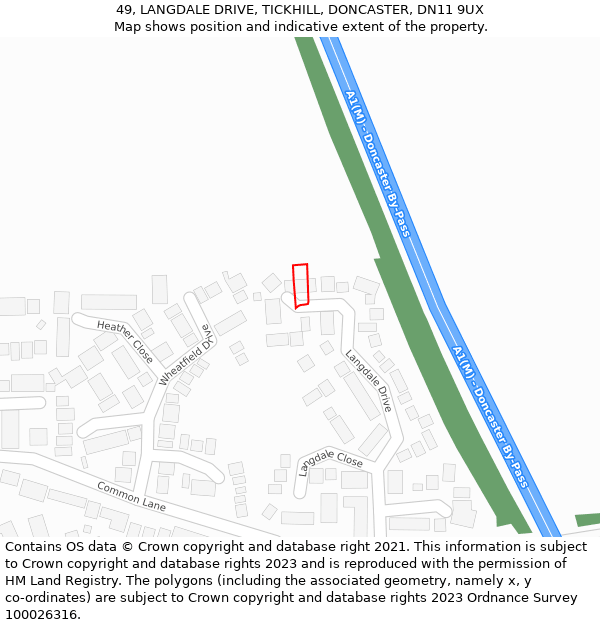 49, LANGDALE DRIVE, TICKHILL, DONCASTER, DN11 9UX: Location map and indicative extent of plot