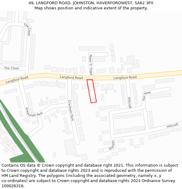 49, LANGFORD ROAD, JOHNSTON, HAVERFORDWEST, SA62 3PX: Location map and indicative extent of plot