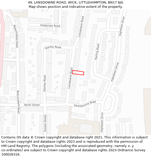 49, LANSDOWNE ROAD, WICK, LITTLEHAMPTON, BN17 6JG: Location map and indicative extent of plot