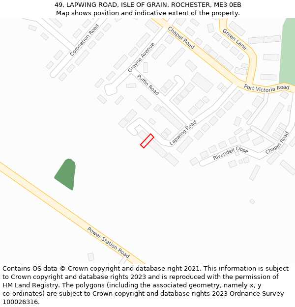 49, LAPWING ROAD, ISLE OF GRAIN, ROCHESTER, ME3 0EB: Location map and indicative extent of plot
