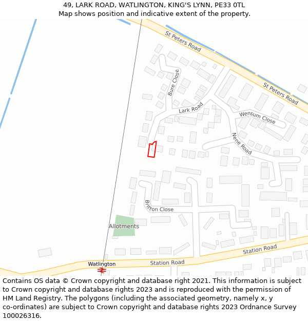 49, LARK ROAD, WATLINGTON, KING'S LYNN, PE33 0TL: Location map and indicative extent of plot