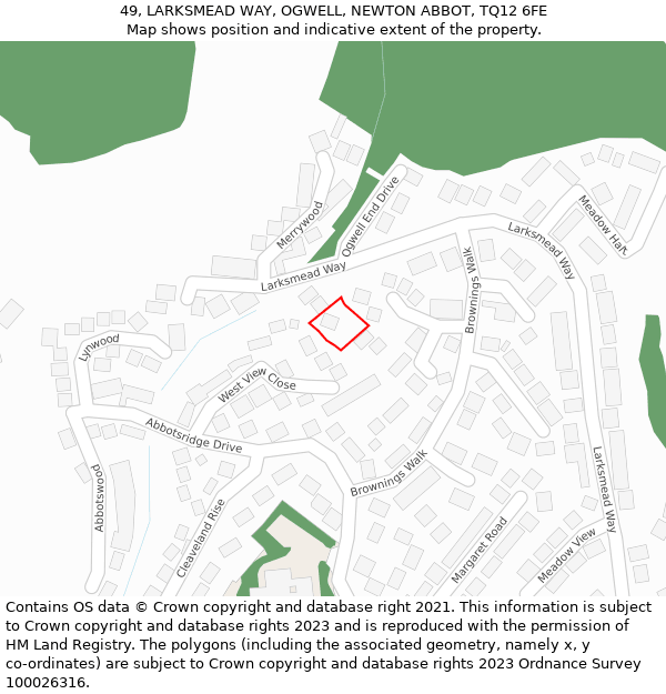 49, LARKSMEAD WAY, OGWELL, NEWTON ABBOT, TQ12 6FE: Location map and indicative extent of plot