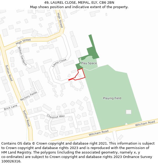 49, LAUREL CLOSE, MEPAL, ELY, CB6 2BN: Location map and indicative extent of plot