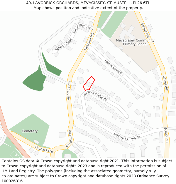 49, LAVORRICK ORCHARDS, MEVAGISSEY, ST. AUSTELL, PL26 6TL: Location map and indicative extent of plot