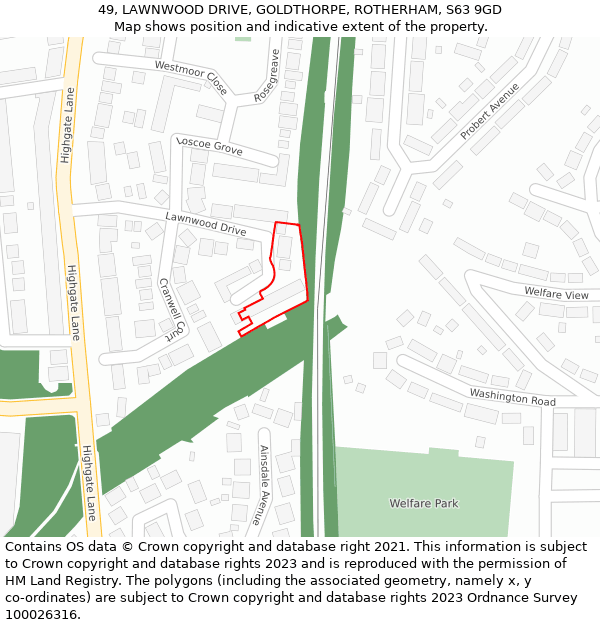 49, LAWNWOOD DRIVE, GOLDTHORPE, ROTHERHAM, S63 9GD: Location map and indicative extent of plot