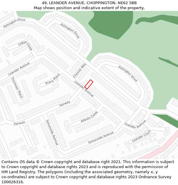 49, LEANDER AVENUE, CHOPPINGTON, NE62 5BB: Location map and indicative extent of plot