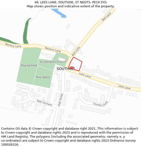 49, LEES LANE, SOUTHOE, ST NEOTS, PE19 5YG: Location map and indicative extent of plot