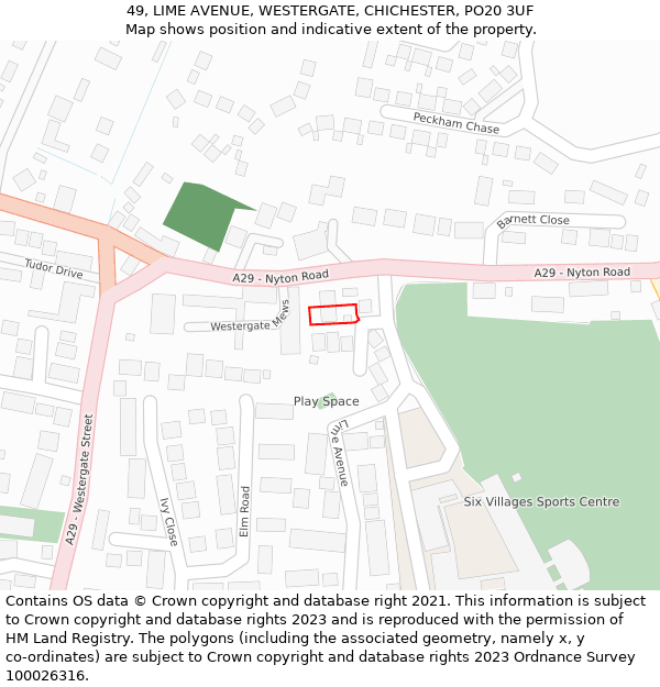 49, LIME AVENUE, WESTERGATE, CHICHESTER, PO20 3UF: Location map and indicative extent of plot