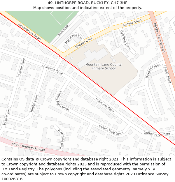 49, LINTHORPE ROAD, BUCKLEY, CH7 3HF: Location map and indicative extent of plot