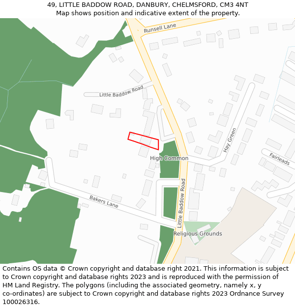 49, LITTLE BADDOW ROAD, DANBURY, CHELMSFORD, CM3 4NT: Location map and indicative extent of plot