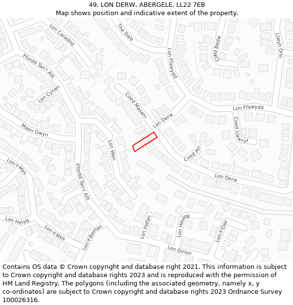 49, LON DERW, ABERGELE, LL22 7EB: Location map and indicative extent of plot