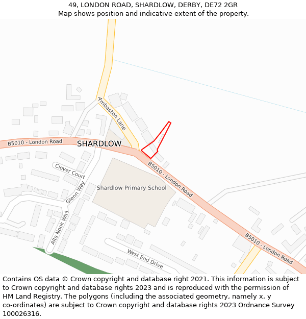 49, LONDON ROAD, SHARDLOW, DERBY, DE72 2GR: Location map and indicative extent of plot