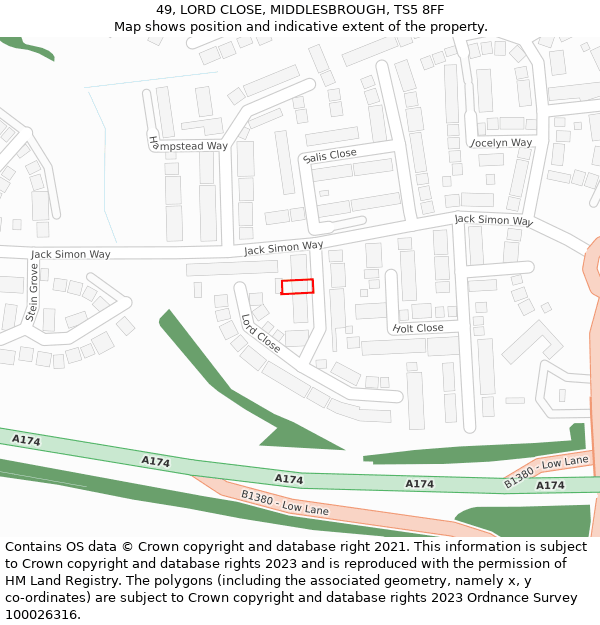 49, LORD CLOSE, MIDDLESBROUGH, TS5 8FF: Location map and indicative extent of plot