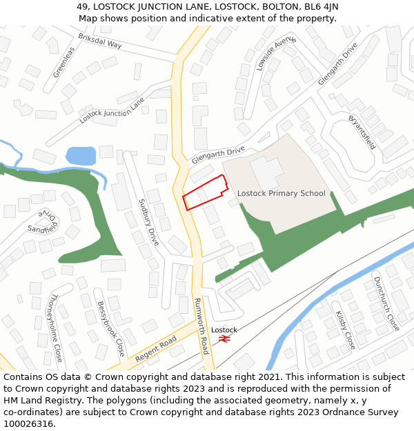 49, LOSTOCK JUNCTION LANE, LOSTOCK, BOLTON, BL6 4JN: Location map and indicative extent of plot