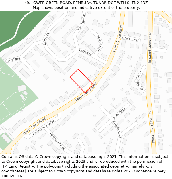 49, LOWER GREEN ROAD, PEMBURY, TUNBRIDGE WELLS, TN2 4DZ: Location map and indicative extent of plot