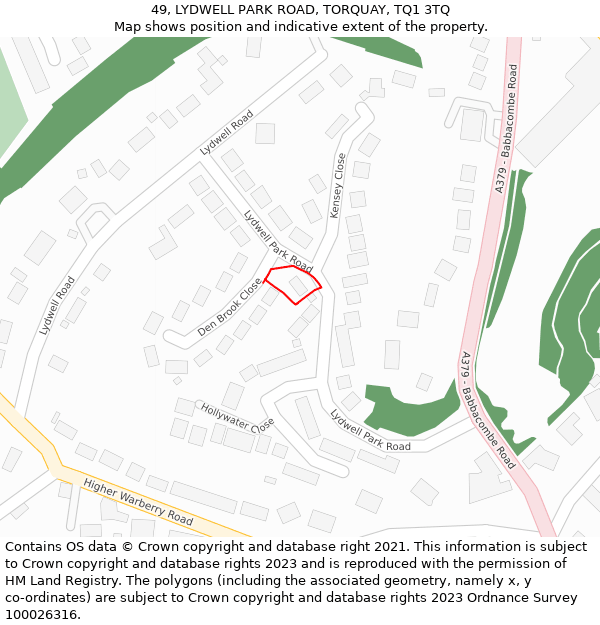 49, LYDWELL PARK ROAD, TORQUAY, TQ1 3TQ: Location map and indicative extent of plot