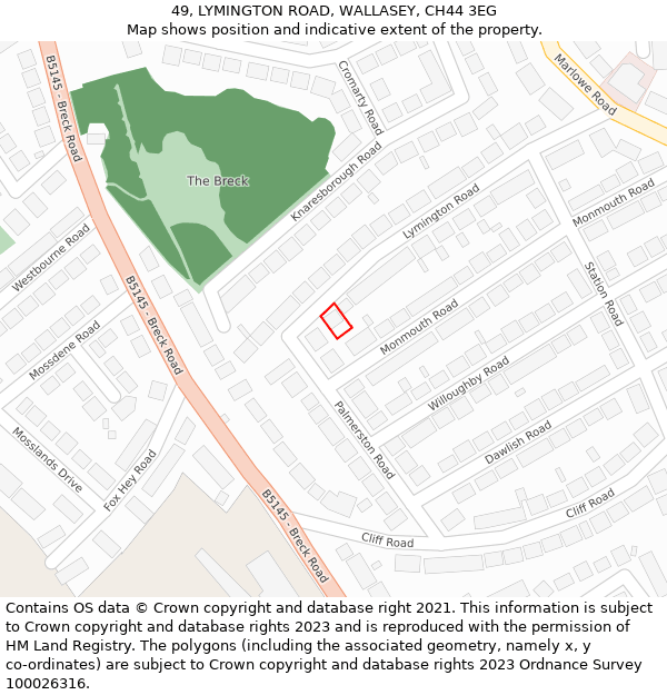 49, LYMINGTON ROAD, WALLASEY, CH44 3EG: Location map and indicative extent of plot