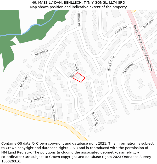 49, MAES LLYDAN, BENLLECH, TYN-Y-GONGL, LL74 8RD: Location map and indicative extent of plot