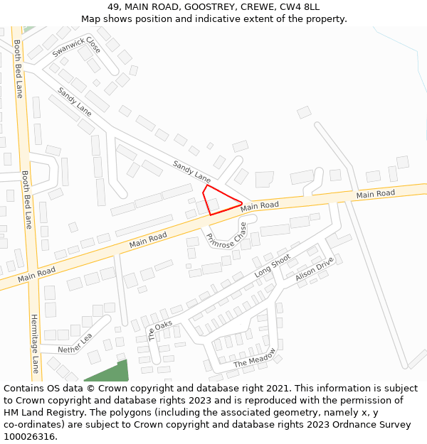 49, MAIN ROAD, GOOSTREY, CREWE, CW4 8LL: Location map and indicative extent of plot