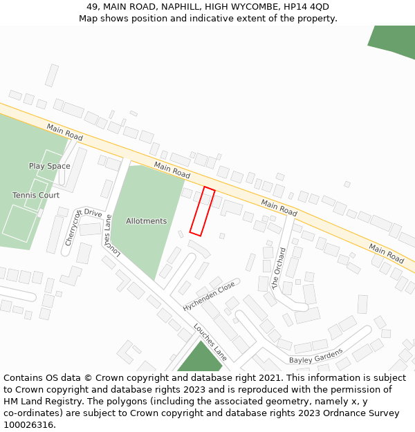 49, MAIN ROAD, NAPHILL, HIGH WYCOMBE, HP14 4QD: Location map and indicative extent of plot