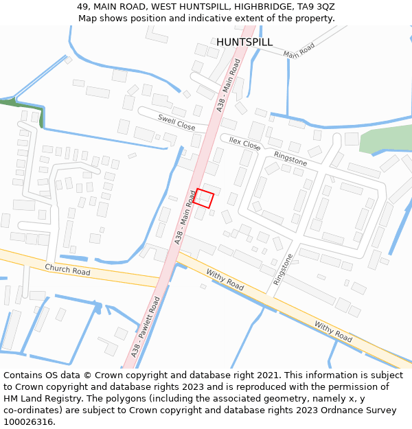 49, MAIN ROAD, WEST HUNTSPILL, HIGHBRIDGE, TA9 3QZ: Location map and indicative extent of plot