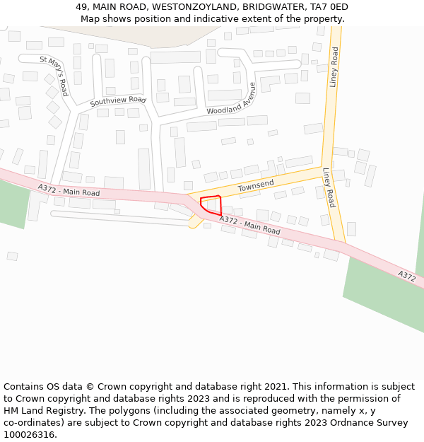 49, MAIN ROAD, WESTONZOYLAND, BRIDGWATER, TA7 0ED: Location map and indicative extent of plot