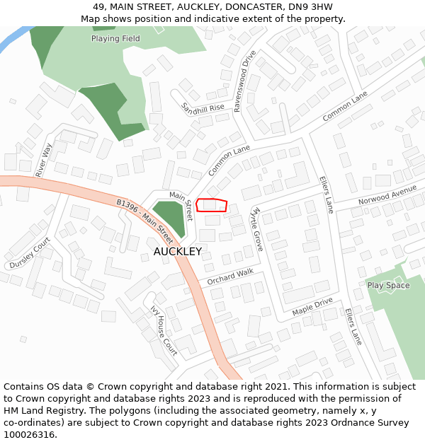 49, MAIN STREET, AUCKLEY, DONCASTER, DN9 3HW: Location map and indicative extent of plot