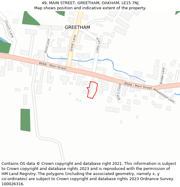 49, MAIN STREET, GREETHAM, OAKHAM, LE15 7NJ: Location map and indicative extent of plot