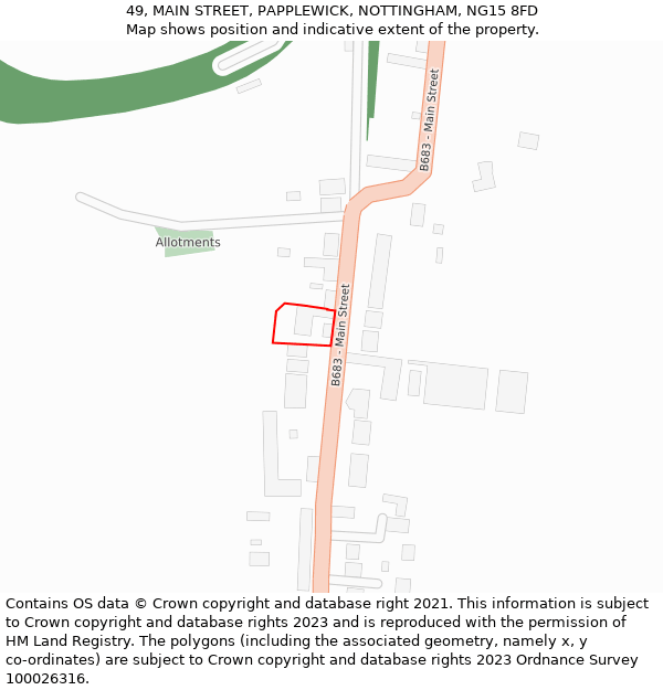 49, MAIN STREET, PAPPLEWICK, NOTTINGHAM, NG15 8FD: Location map and indicative extent of plot