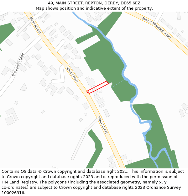 49, MAIN STREET, REPTON, DERBY, DE65 6EZ: Location map and indicative extent of plot
