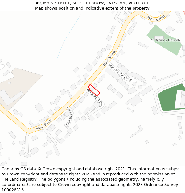 49, MAIN STREET, SEDGEBERROW, EVESHAM, WR11 7UE: Location map and indicative extent of plot
