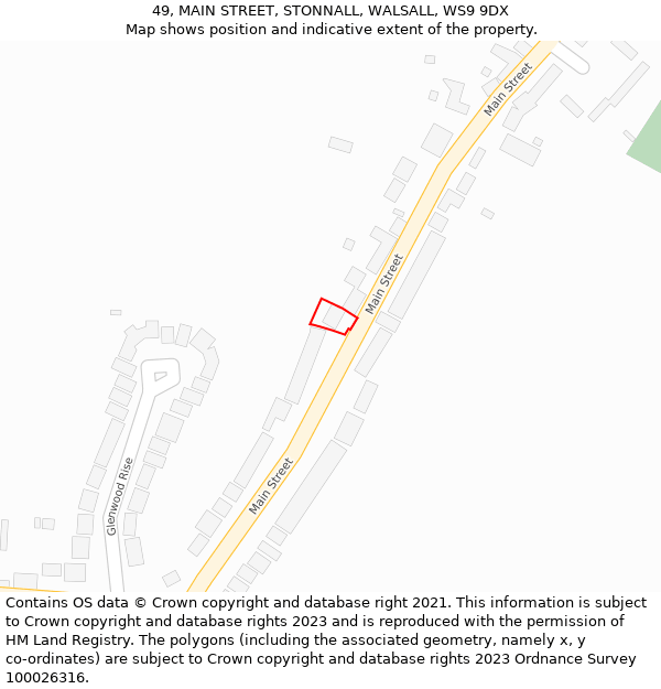 49, MAIN STREET, STONNALL, WALSALL, WS9 9DX: Location map and indicative extent of plot