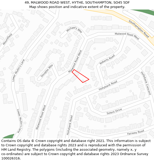 49, MALWOOD ROAD WEST, HYTHE, SOUTHAMPTON, SO45 5DF: Location map and indicative extent of plot