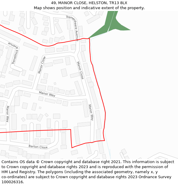 49, MANOR CLOSE, HELSTON, TR13 8LX: Location map and indicative extent of plot