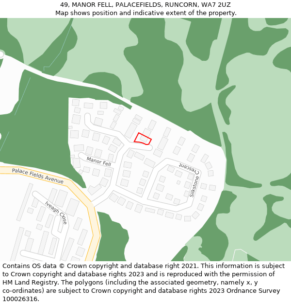 49, MANOR FELL, PALACEFIELDS, RUNCORN, WA7 2UZ: Location map and indicative extent of plot