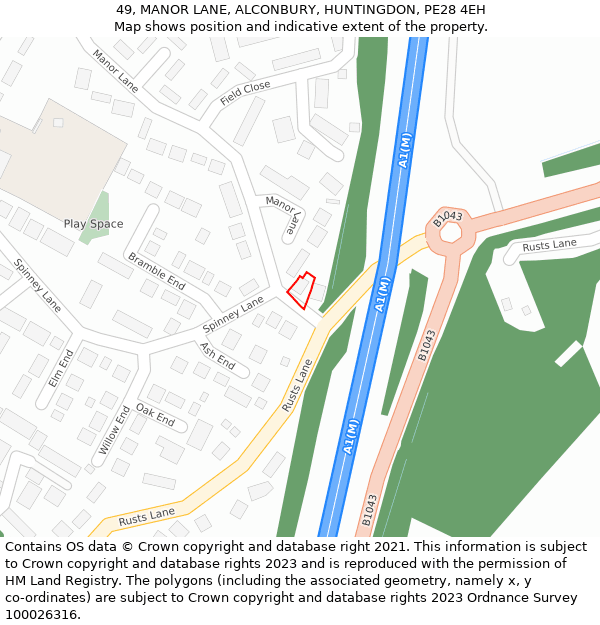 49, MANOR LANE, ALCONBURY, HUNTINGDON, PE28 4EH: Location map and indicative extent of plot