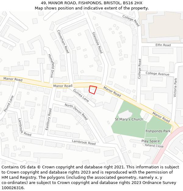 49, MANOR ROAD, FISHPONDS, BRISTOL, BS16 2HX: Location map and indicative extent of plot