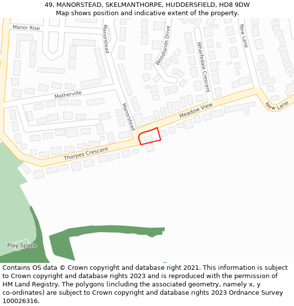 49, MANORSTEAD, SKELMANTHORPE, HUDDERSFIELD, HD8 9DW: Location map and indicative extent of plot