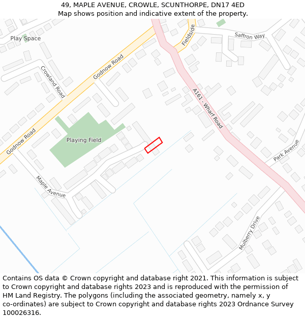 49, MAPLE AVENUE, CROWLE, SCUNTHORPE, DN17 4ED: Location map and indicative extent of plot