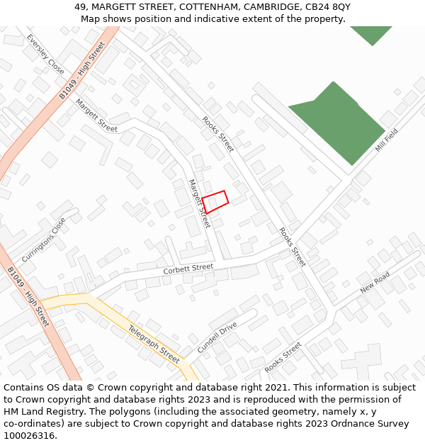 49, MARGETT STREET, COTTENHAM, CAMBRIDGE, CB24 8QY: Location map and indicative extent of plot