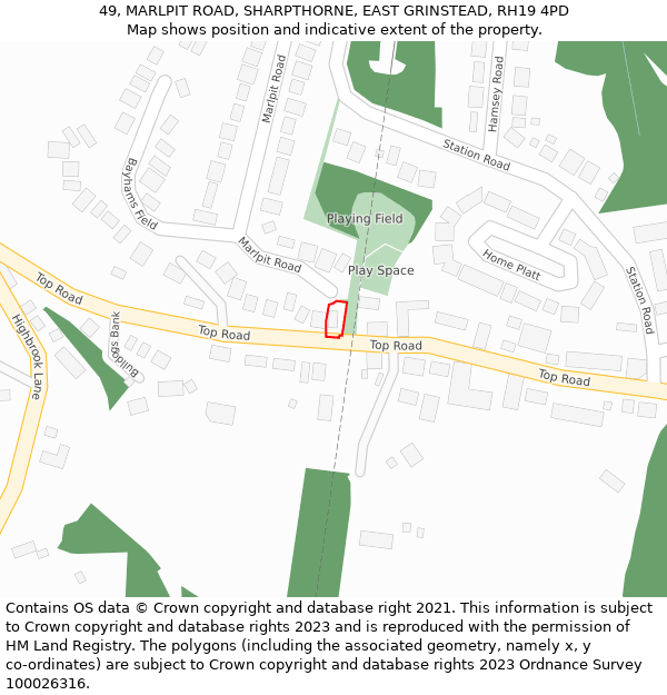 49, MARLPIT ROAD, SHARPTHORNE, EAST GRINSTEAD, RH19 4PD: Location map and indicative extent of plot