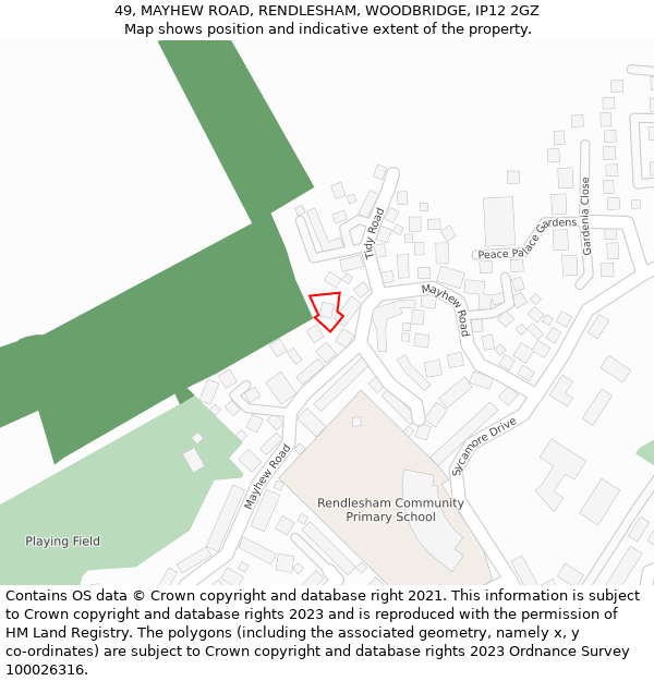 49, MAYHEW ROAD, RENDLESHAM, WOODBRIDGE, IP12 2GZ: Location map and indicative extent of plot