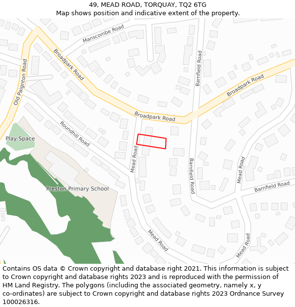 49, MEAD ROAD, TORQUAY, TQ2 6TG: Location map and indicative extent of plot