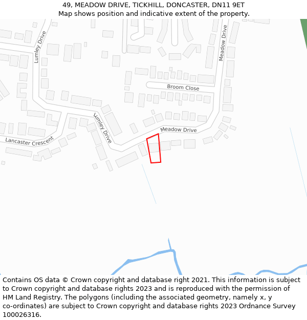 49, MEADOW DRIVE, TICKHILL, DONCASTER, DN11 9ET: Location map and indicative extent of plot