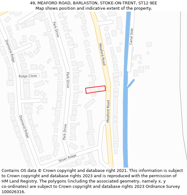 49, MEAFORD ROAD, BARLASTON, STOKE-ON-TRENT, ST12 9EE: Location map and indicative extent of plot